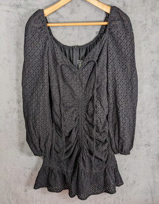 NWT LA PERLA x by Otomanski Mini Dress Black Cotton Size 36 Eyelet Long Sleeve