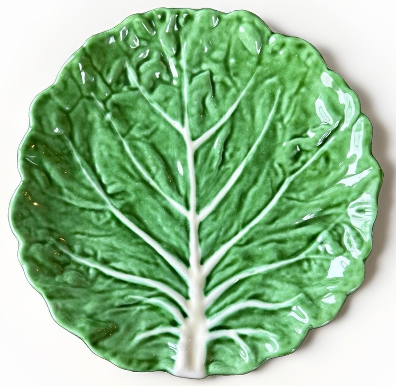 Vintage Cabbage Ware Leaf Plate —262/2 Faianças Belo Attributed Majolica (read)