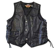 Vtg Kids Harley-Davidson Black Leather Biker Vest Side Lace Size 8 USA Made EUC