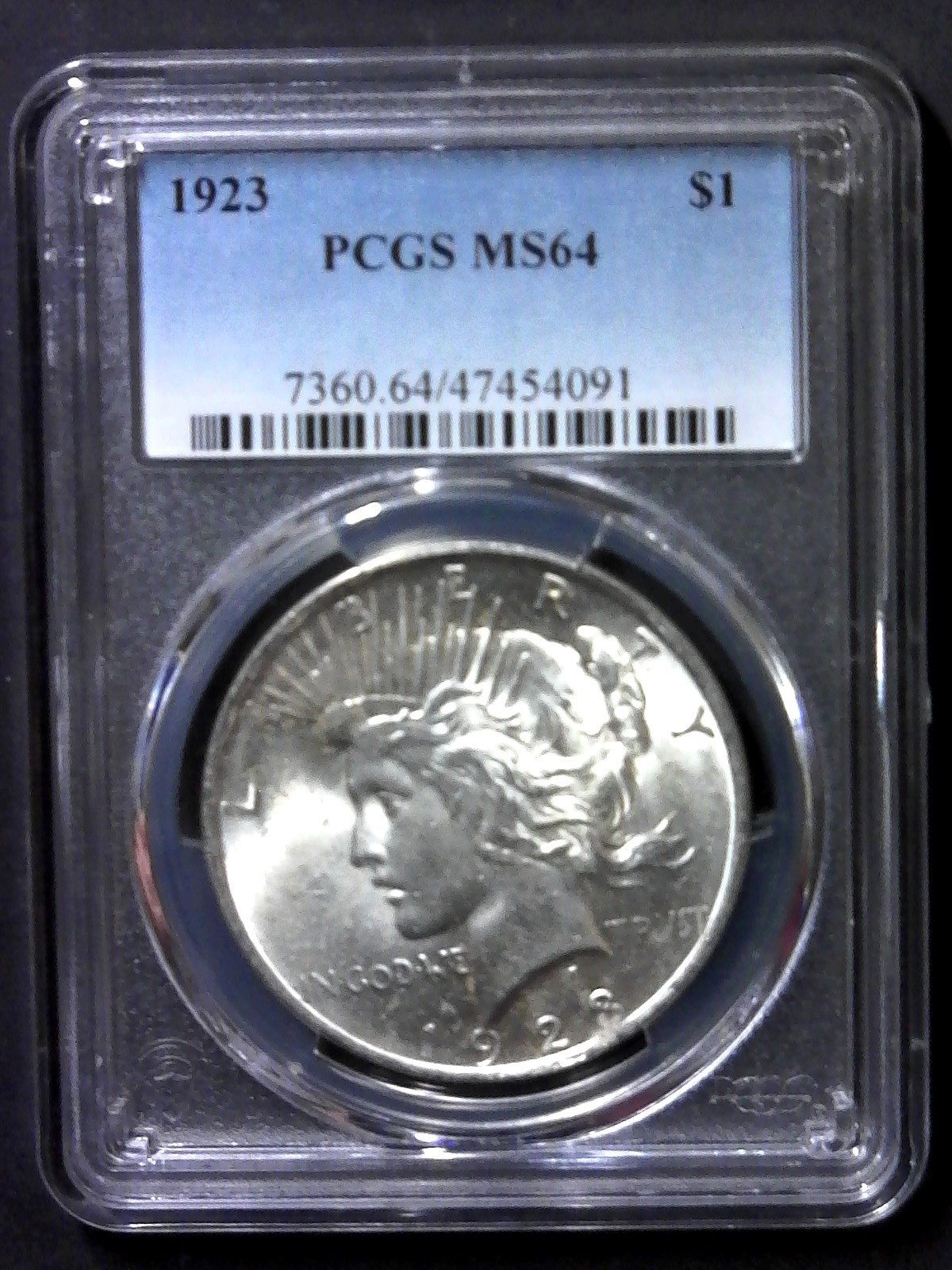 1923 $1 Peace Silver Dollar MS64 PCGS Nice Coin