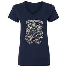 Abraham Lincoln Playing Guitar 250 Years Of Freedom Ladies' V-Neck Tshirt