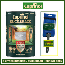 Cuprinol 5 Year Ducksback HERRING GREY  5L + 4" FENCE BRUSH
