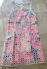 Lilly Pulitzer Dee Shift Dress Resort White Geo Lattice Lace Size 8