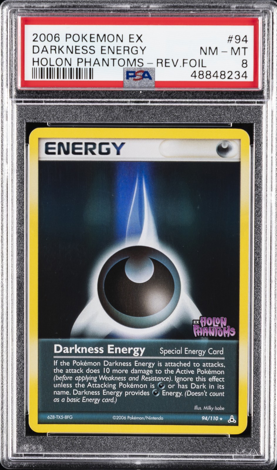 2006 POKEMON EX HOLON PHANTOMS #94 DARKNESS ENERGY-REVERSE FOIL PSA 8