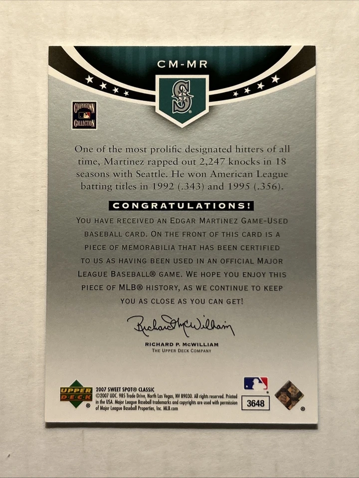 2007 Upper Deck Sweet Spot Classic #CM-MR Classic Memorabilia Edgar Martinez - Image 2 of 2