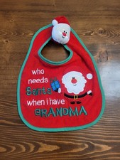 NEW Tender Kisses One Size Christmas Santa Bib  Wrist Rattle - Grandma
