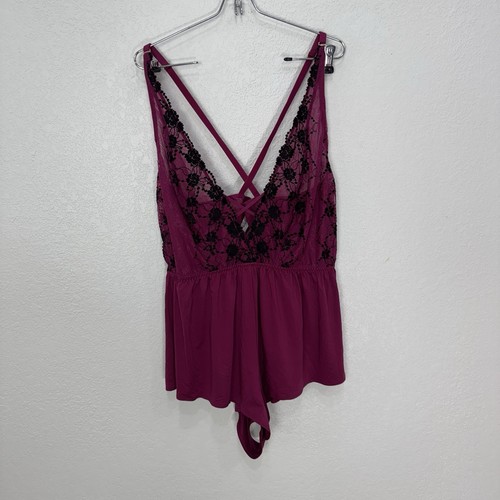 Cacique Teddy Lingerie Sleep Romper 14/16 Women Pink Lace Stretch Coquette Sleep - Picture 6 of 15