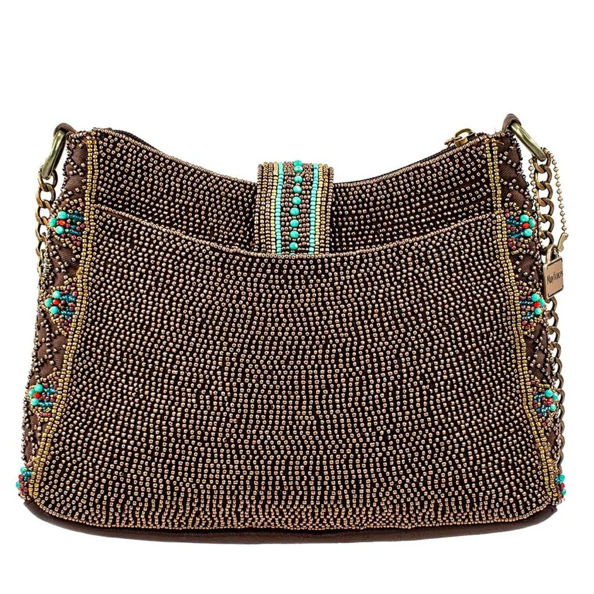 Mary Frances Sway with Me Beaded Zip Magnetic Handbag Blue Bronze