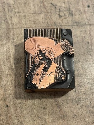 Printing Letterpress Print Block Copper Woman In Fancy Hat / Fashion (3076)