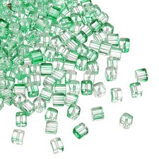 200 Pcs Crystal Cube Beads, 7mm Faceted Square Spacer Beads, Green