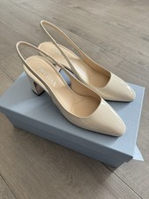PRADA Patent-leather Slingback Pumps 6.5 Cm Beige Women's Size 37 Brand New