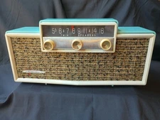 RARE! ! MING BLUE Jetsons 1959 Silvertone #9009 AM Tube Radio WORKS TWIN SPEAKER