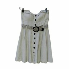 Poetry Linen Blend Strapless Boho bold belt Safari Dress with Bra top skater SM