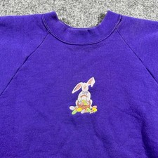Fruit of the Loom Sweatshirt Womens XL Purple Vintage Easter Bunny USA Made Flaw