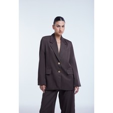 DAL The Label RELAXED SINGLEBREASTED BLAZER Brown Size 8 Minimalist USA Made