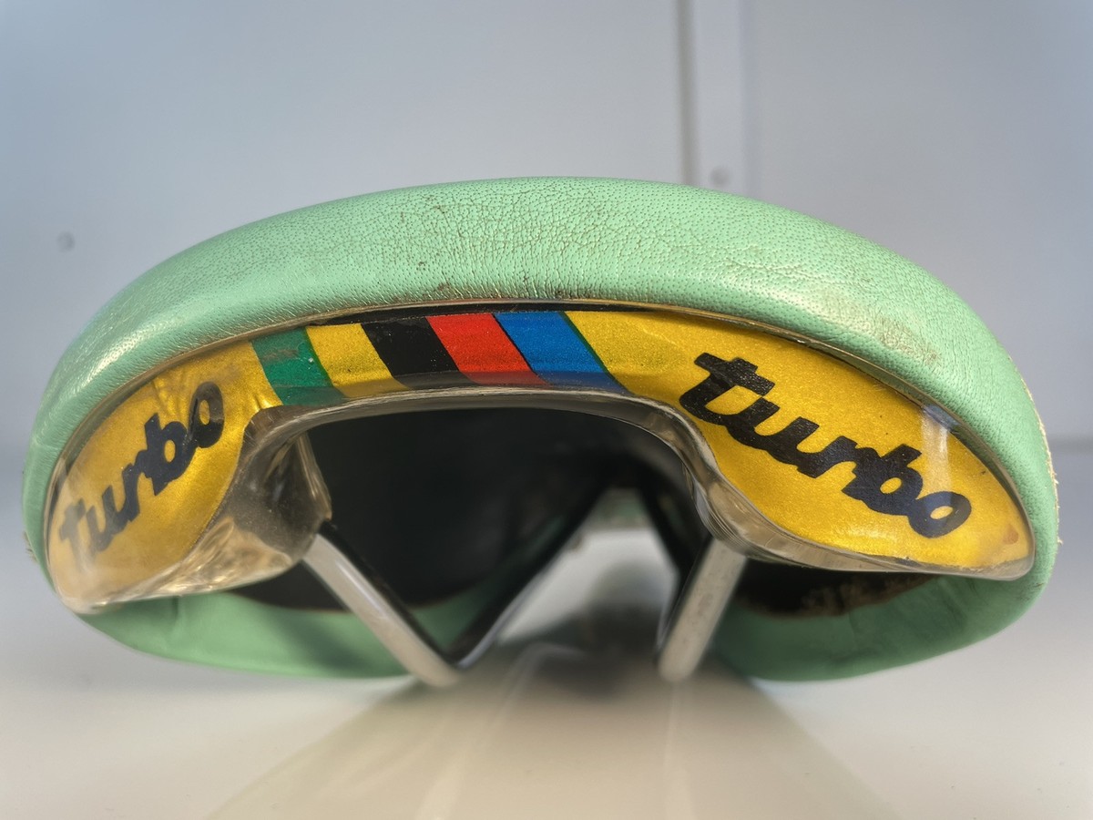 Vintage Selle Italia Turbo Super Bike Saddle 1986 Celeste Leather