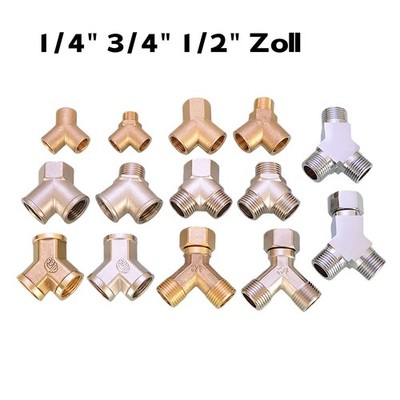 Y-Stück 3-Wege T-Stück Messing Y Gewindefitting 1/4'' 3/4'' 1/2'' Zoll