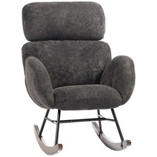 HOMCOM Rocking Chair with Adjustable Headrest Velvet Upholstery Dark Grey