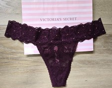 Victoria's Secret PINK Soft Purple Sheer Lace Gold Studded Thong Panties S