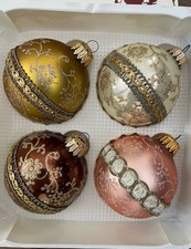 Christmas by Krebs Glass Ball Ornaments Embellished Assorted Colors Ribbon NIB