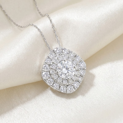 2 1/4 kt Diamant (1 kt Mitte) Kissen Heiligenschein Anhänger Weißgold Halskette Labor gezüchtet