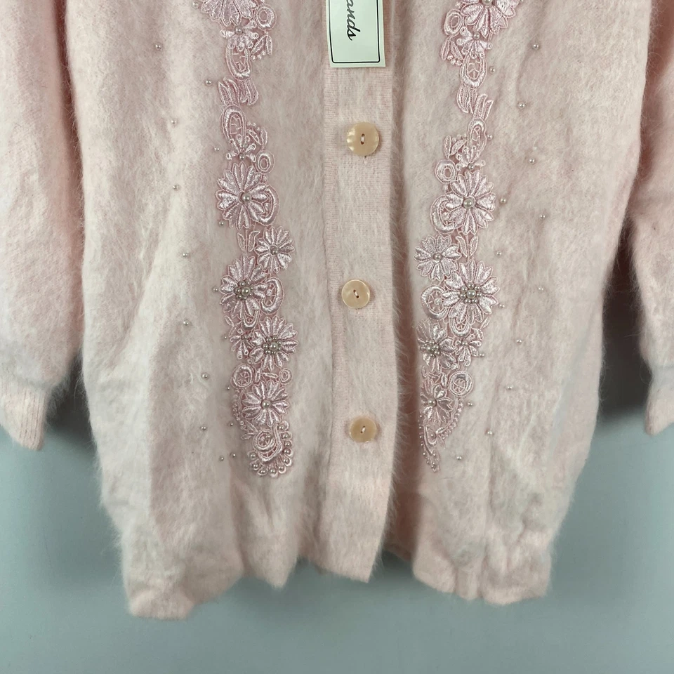 Suéter Lee Sands Talla Única Missy Rosa Angora Pelo de Conejo Cárdigan Manga Abullonada Foto 3 de 4