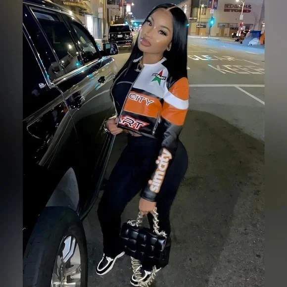 NUEVA Chaqueta de Motociclista de Cuero Sintético Recortada Talla M - ¡perfecta para el fútbol de los Bengals! Foto 4 de 4