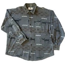 Vtg True Grit Button Up Shirt Men's L Cotton Flannel Elk Oversize Shacket 90s