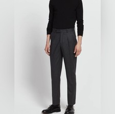 Sandro Men's Charcoal Gray Wool Dress Pants Pleated Regular Fit Tweed 29