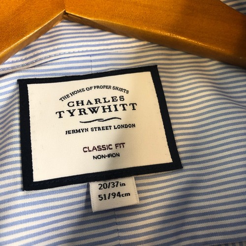 Charles Tyrwhitt Shirt Mens 20 37 Blue Stripe French Cuff Button Cotton - Picture 2 of 9