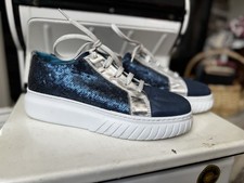 Andia Fora Sneakers US 10 Blue Sequin Leather Platform Italy Luxury Casual