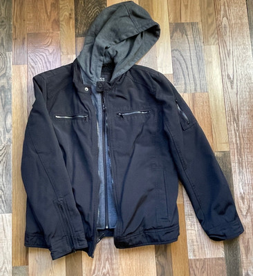 GUESS Moto Utility Jacket Hooded Fleece Lined Black Mens M
