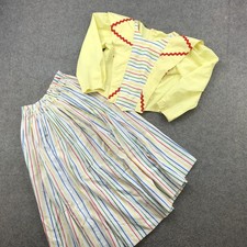 Prairie Skirt Set Womens Small Yellow Rainbow Stripe Rickrack Square Dance 1970s