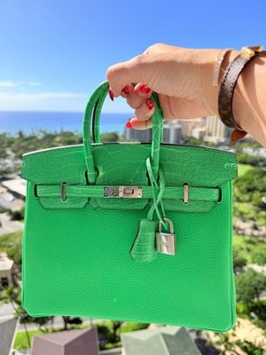 Hermes Birkin 25 Touch Bag Togo Vert Comics Green Alligator