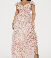 Floral Maxi Dress Sweetheart Neckline Ruffle Short Sleeve Tie Back
