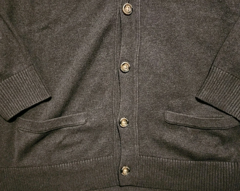 Suéter Eddie Bauer Para Hombres 3XL Gris Lana Algodón Cárdigan Abuelo Botones Bolsillos Foto 4 de 4