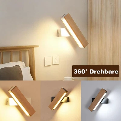 Moderne Wandleuchte LED 360° Drehbarer Innen Holz Wandlampe Wandbeleuchtung Lamp - Bild 1 von 3