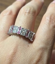 Sterling Silver Pink And White Glass Ring Size 7.5
