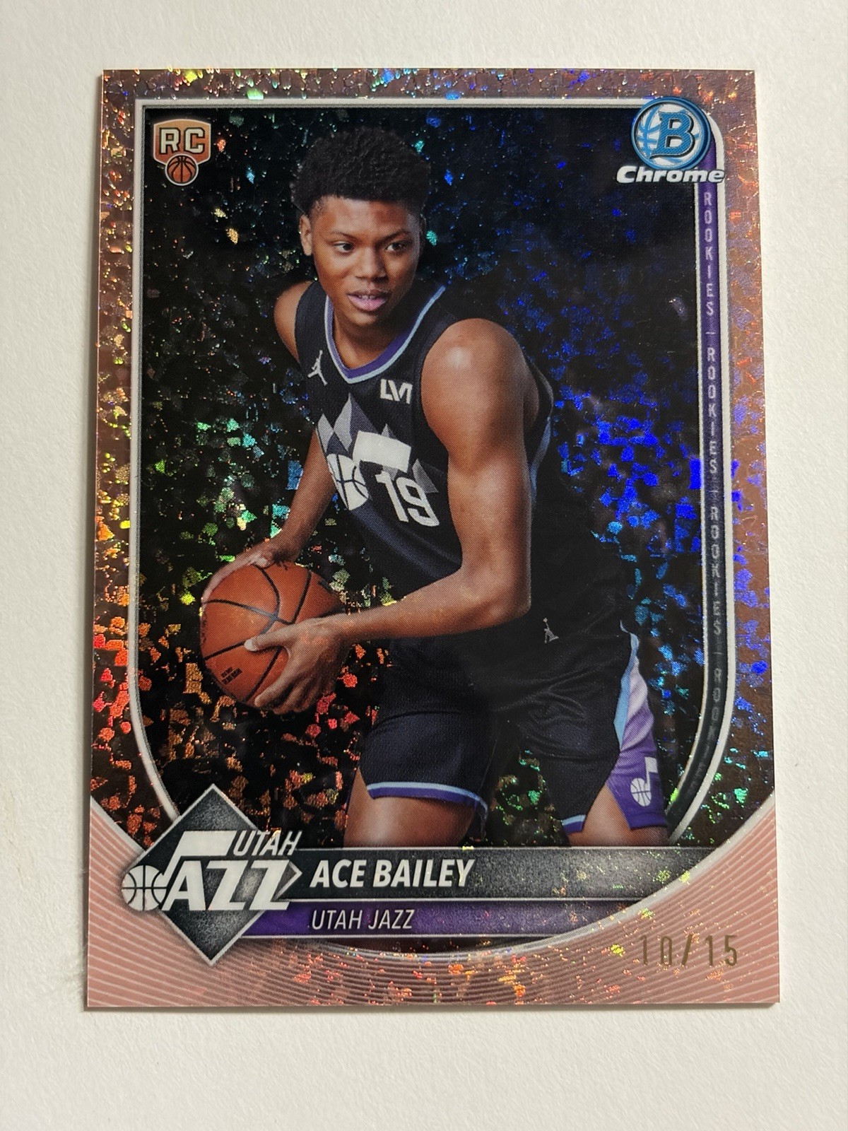 2025-26 Bowman Ace Bailey Chrome RC Rose Gold Refractor Rookie #/15 Jazz