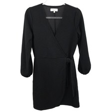 Madewell Texture & Thread Faux Wrap Black V-Neck Dress Womens S
