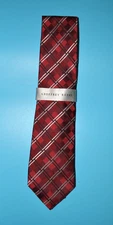 Geoffrey Beene Men’s Silk Tie Red Plaid Check Pattern Classic Necktie NWT