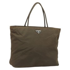 PRADA Hand Bag Nylon Khaki Silver Auth BA11783