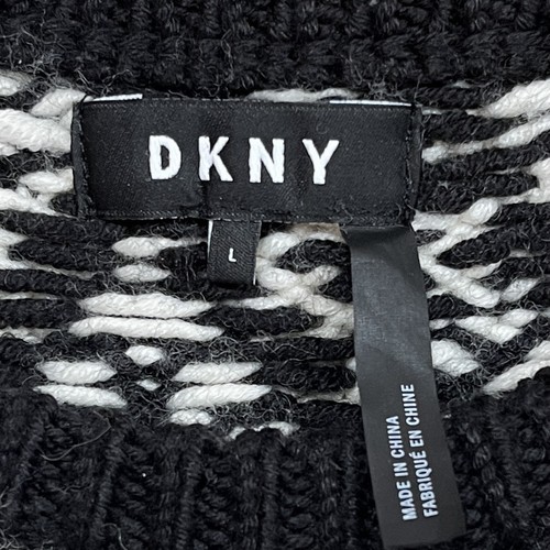 DKNY Triangle Stitch Sweater Mens L Black & White Wool Blend Chunky Knit Cozy - Picture 5 of 9
