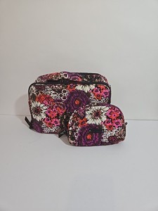 Vera Bradley Retired Rosewood Floral Quilted Cosmetic Case & Small Zipper Pouch