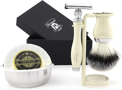 HARYALI LONDON Shaving Set Synthetic Hair Shaving Brush, Double Edge Razor Shave Stand Gift Kit