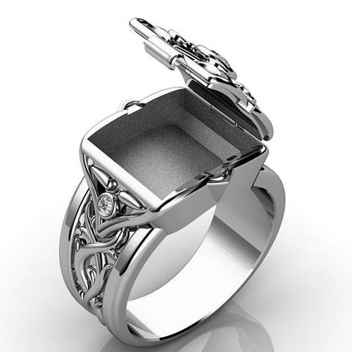 Luxury Men's 18K Gold Cubic Zirconia Rings Secret Small Room Coffin Ring Sz 6-13 - Picture 5 of 10