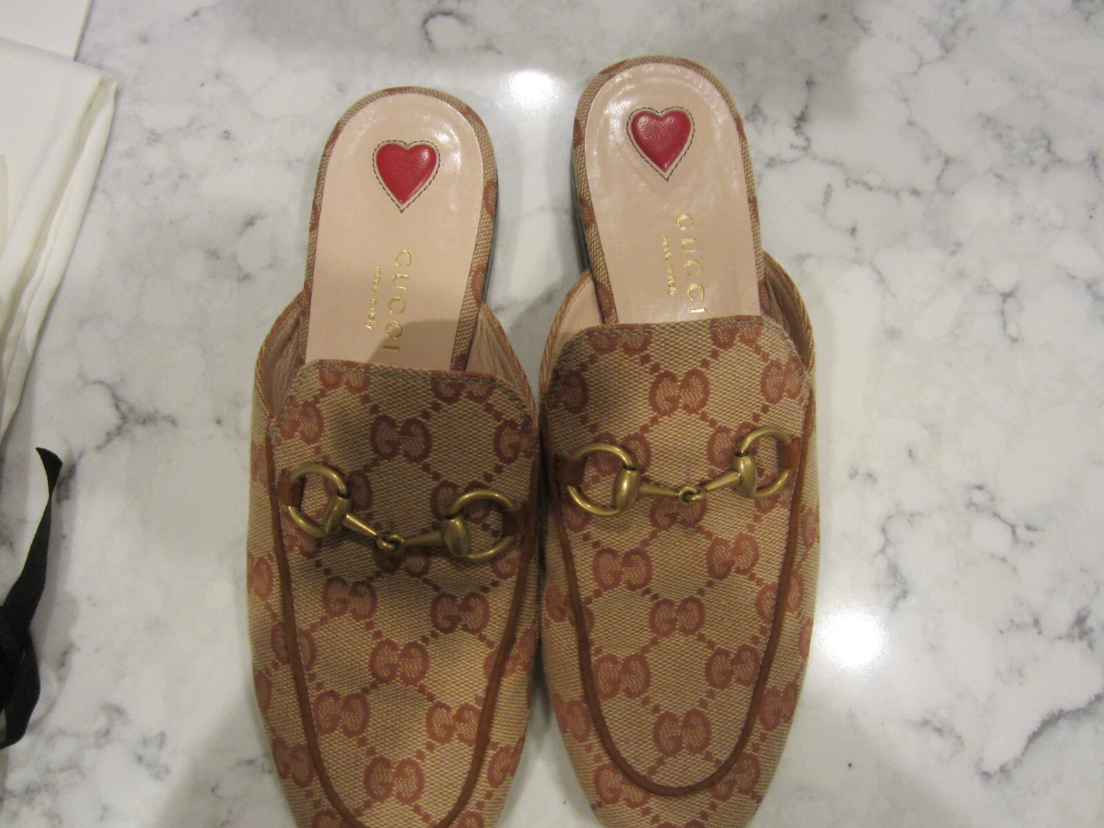 Authentic Gucci Shoes Women Brown Beige GG Princetown Mule Slip on Shoes Size 5
