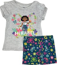 Disney Kids 2 Pc Grey Green Polyester Encanto Mirabel T Shirt Bike Shorts Set 4