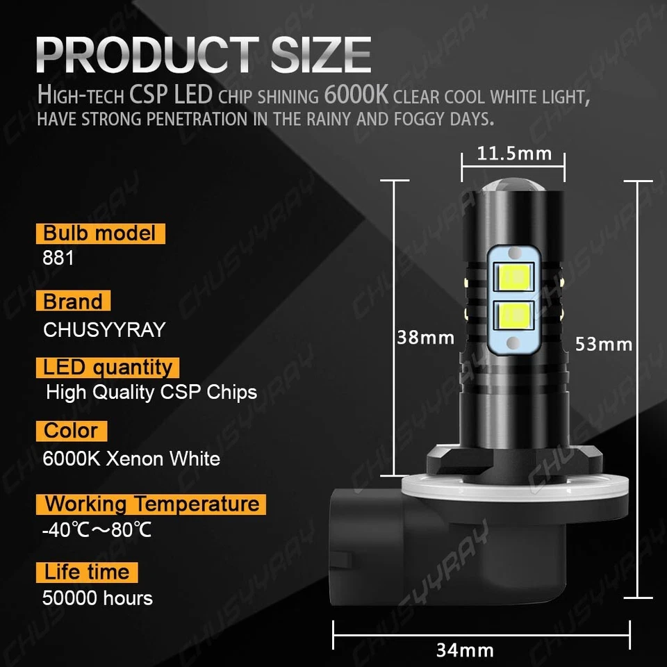 880 881 LED Headlight Bulbs For Arctic Cat Crossfire 800 Sno Pro EFI 2009-2011 - Image 2 of 4