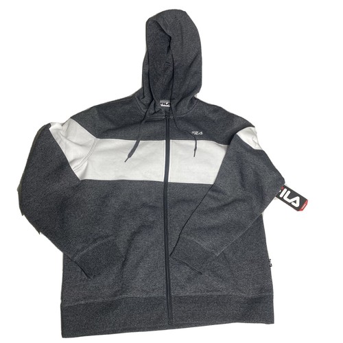 FILA Hoodie Herren Full-Zip Logo Fleece Colorblock Jacke grau weiß Größe M - Bild 1 von 3